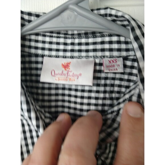 Quacker Factory Woman XXS Shirt Black White Checked Rhinestone Seer Sucker Long - Picture 2 of 9